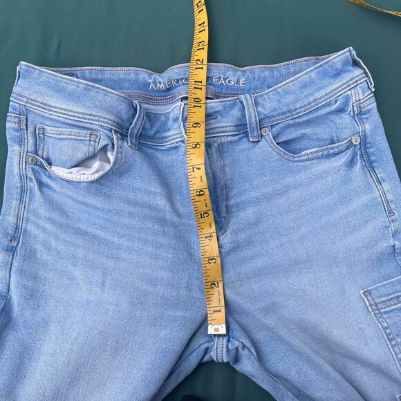 American Eagle cargo style Blue jeans Boot Cut/flare short/cropped - Picture 6 of 8
